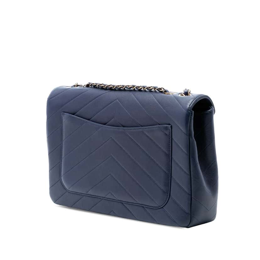 Chanel Medium Chevron Calfskin Coco Envelope Flap Blue Leather Very good condition - Back View