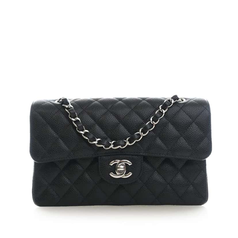 Chanel Small Classic Caviar Double Flap Black Leather Very good condition - Front View