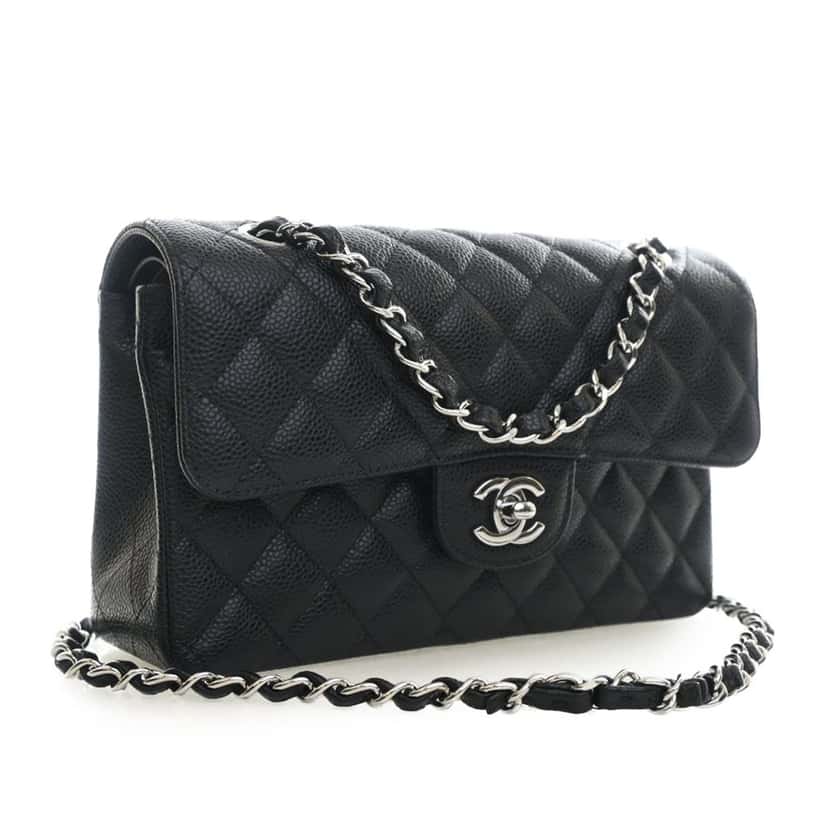Chanel Small Classic Caviar Double Flap Black Leather Very good condition - Back View