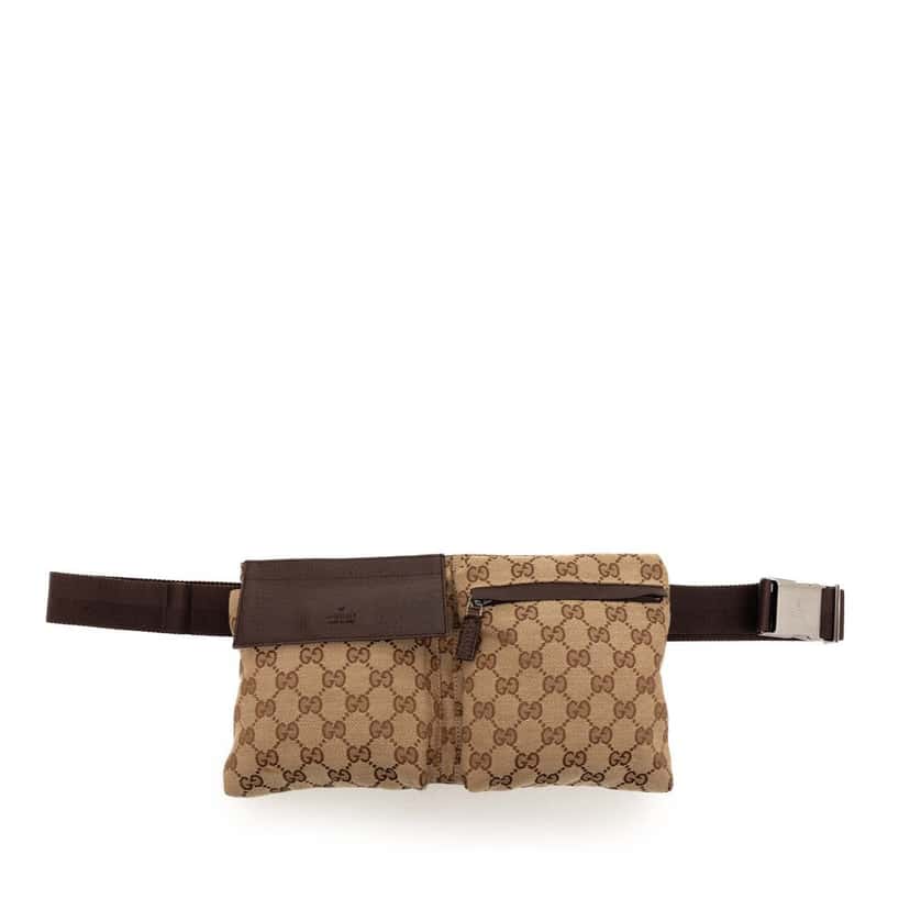 Gucci GG Canvas Double Pocket Belt Bag Beige Very good condition - Front View