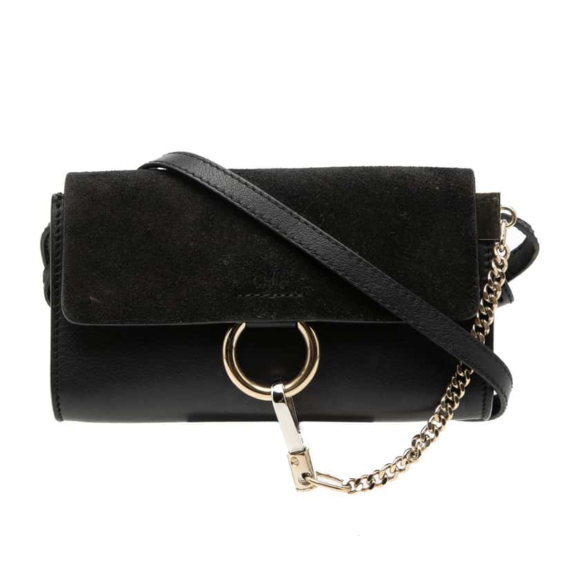 Chloé Mini Calfskin and Suede Faye Chain Crossbody Black Leather Very good condition - Front View