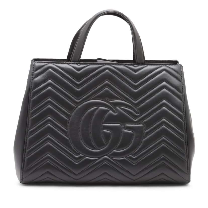 Gucci Medium GG Marmont Matelasse Calfskin Satchel Black Leather Very good condition - Back View