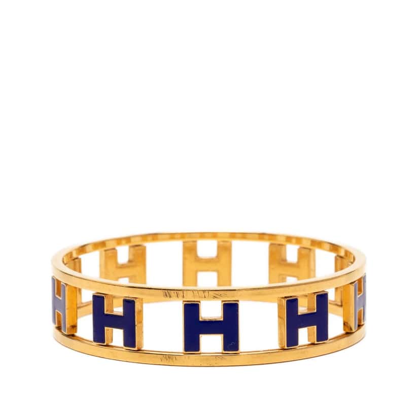 Hermès Gold Plated Enamel Rondo Ash H Bangle Gold Metal Very good condition - Front View