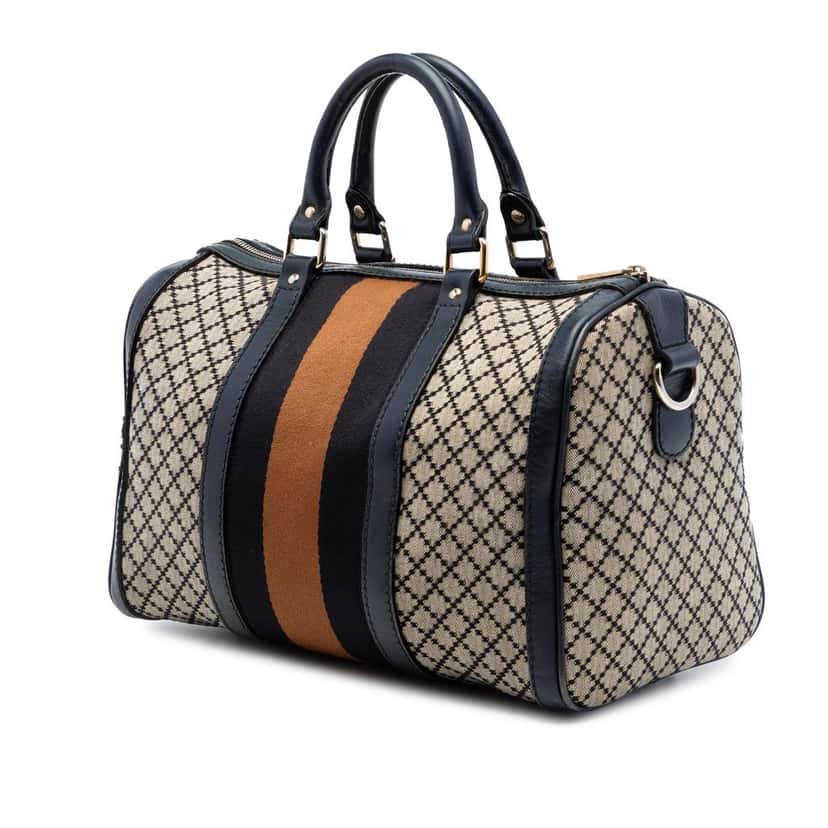 Gucci Medium Diamante Canvas Web Joy Boston Bag Beige Very good condition - Back View