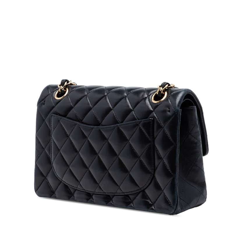 Chanel Small Classic Lambskin Double Flap Black Leather Good condition - Back View