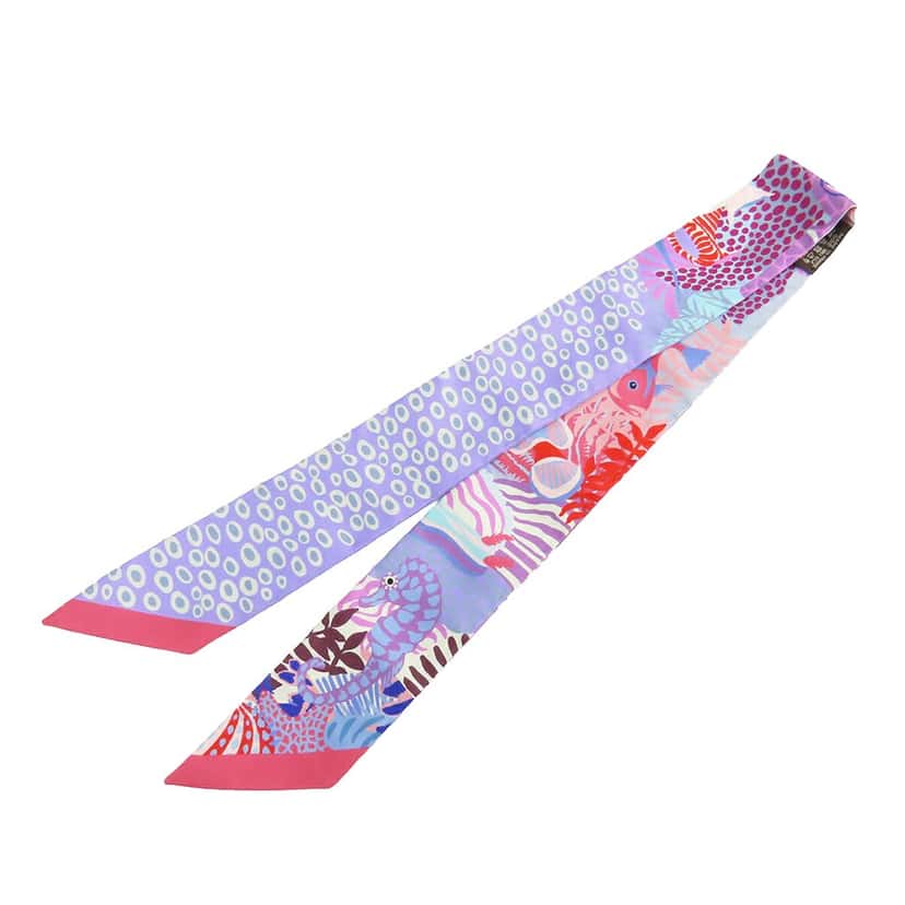 Hermès Under the Waves Twilly Silk Scarf Purple Very good condition - Back View