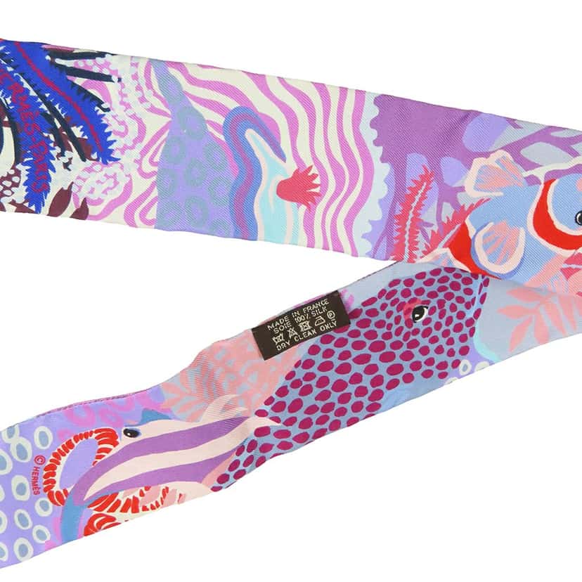 Hermès Under the Waves Twilly Silk Scarf Purple Very good condition - Inside View