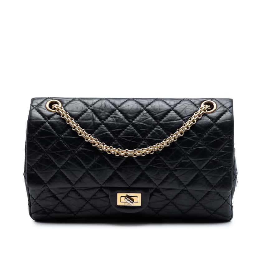 Chanel Quilted Aged Calfskin Reissue 2.55 Double Flap 226 Black Leather Very good condition - Front View