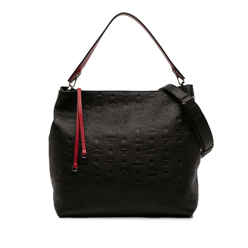 MCM Large Visetos Embossed Calfskin Klara Hobo Black Leather Very good condition - Front View