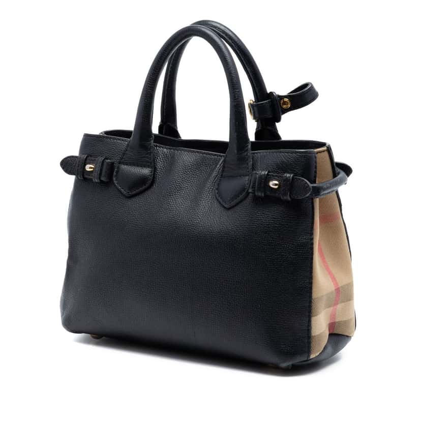Burberry Small Derby Calfskin and House Check Banner Satchel Black Leather Very good condition - Back View