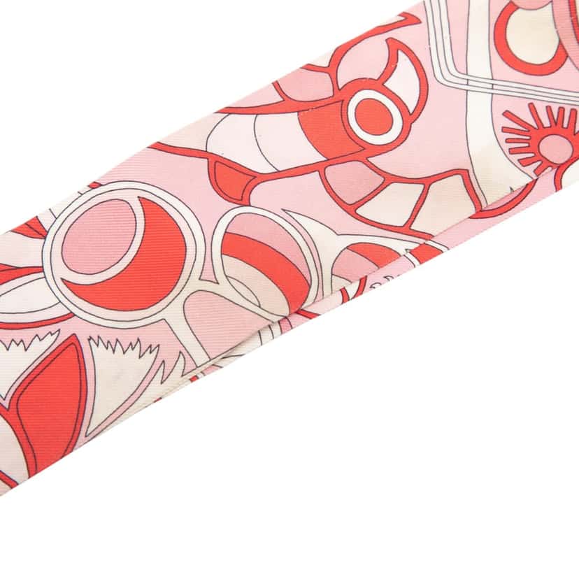 Hermès Folklore Silk Twilly Scarf Red Very good condition - Back View