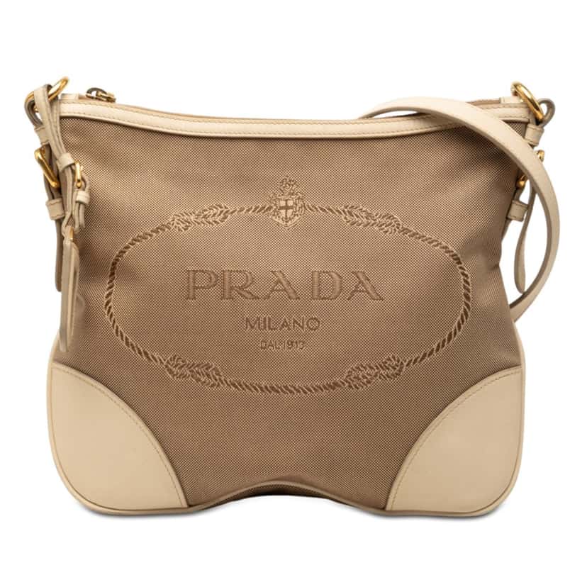 Prada Canvas Canapa Logo Crossbody Brown Very good condition - Front View
