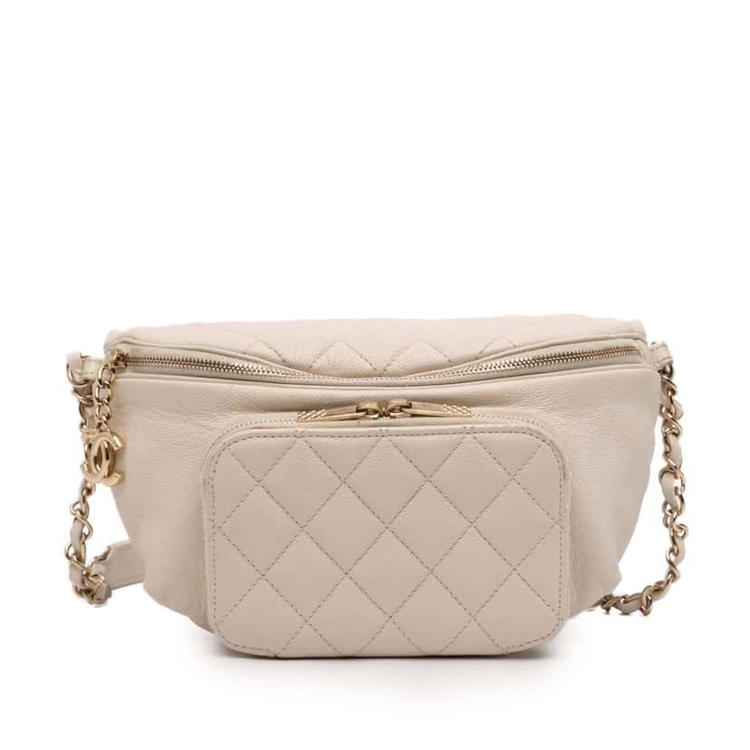 Chanel Quilted Caviar Business Affinity Belt Bag White Leather Very good condition - Front View