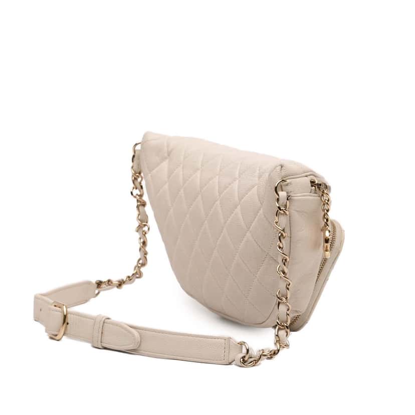 Chanel Quilted Caviar Business Affinity Belt Bag White Leather Very good condition - Back View