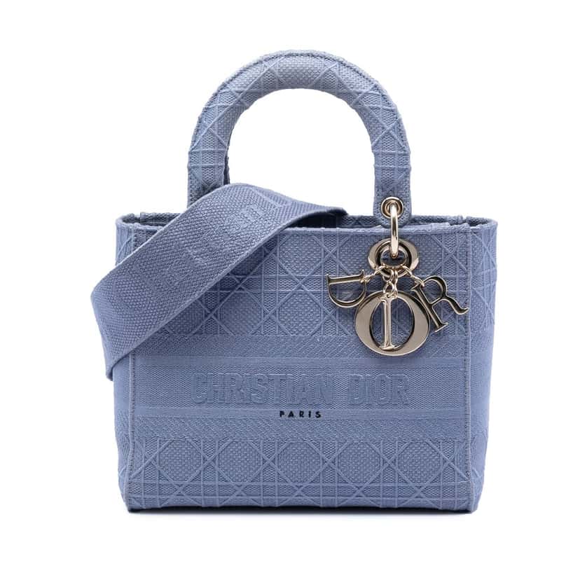 Dior Medium Canvas Cannage Lady D Lite Blue Very good condition - Front View
