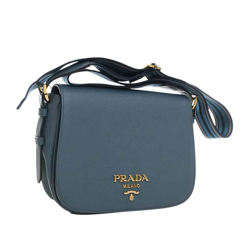 Prada Saffiano Flap Crossbody Blue Leather Very good condition - Back View