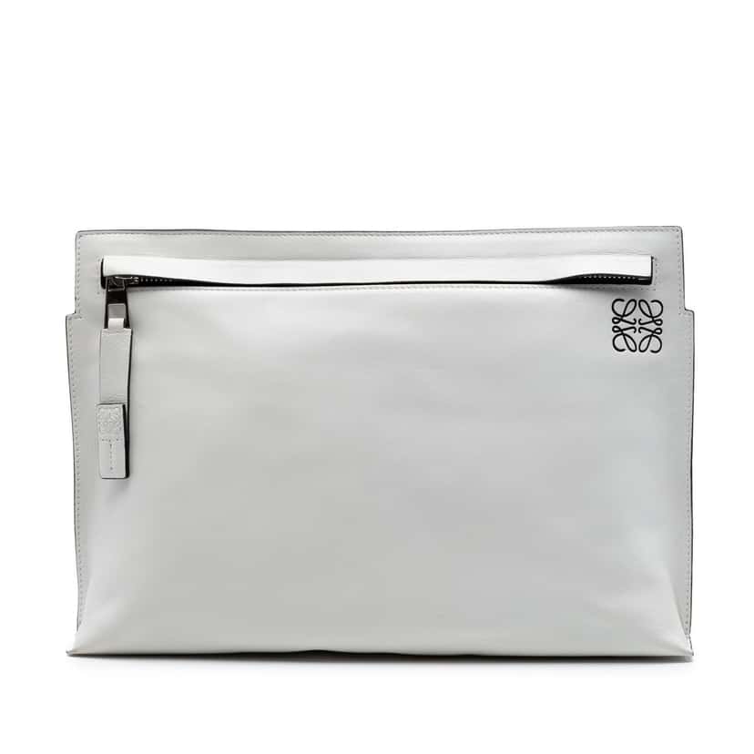Loewe Leather Anagram T Pouch White Leather Very good condition - Front View