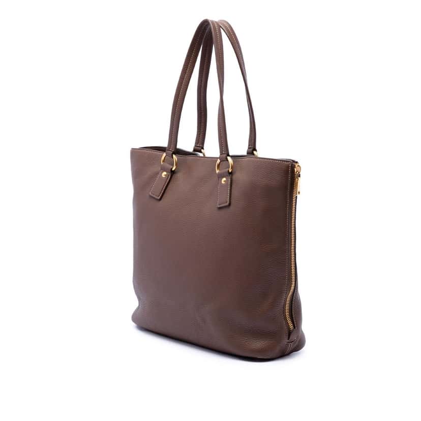 Prada Vitello Daino Side Zip Shopper Tote Brown Leather Very good condition - Back View