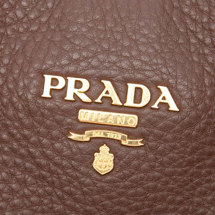 Prada Vitello Daino Side Zip Shopper Tote Brown Leather Very good condition - Box View