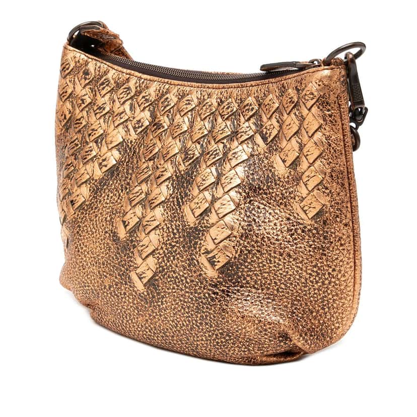Bottega Veneta Intrecciato Trimmed Metallic Leather Crossbody Gold Leather Very good condition - Back View