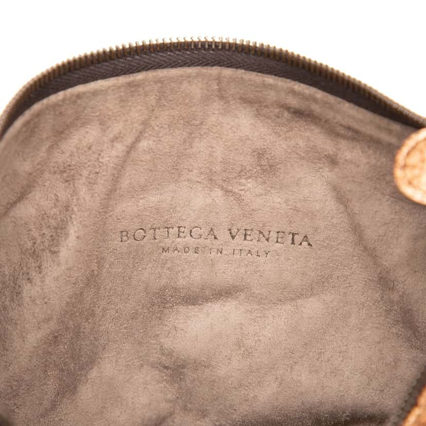 Bottega Veneta Intrecciato Trimmed Metallic Leather Crossbody Gold Leather Very good condition - Box View