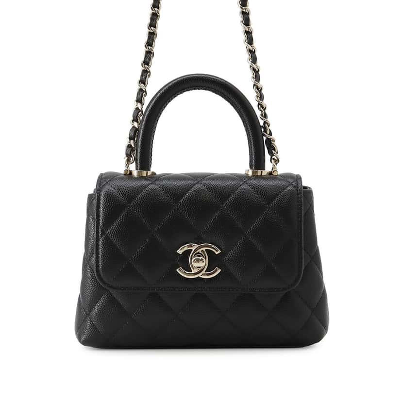 Chanel Extra Mini Quilted Caviar Coco Top Handle Bag Black Leather Very good condition - Front View