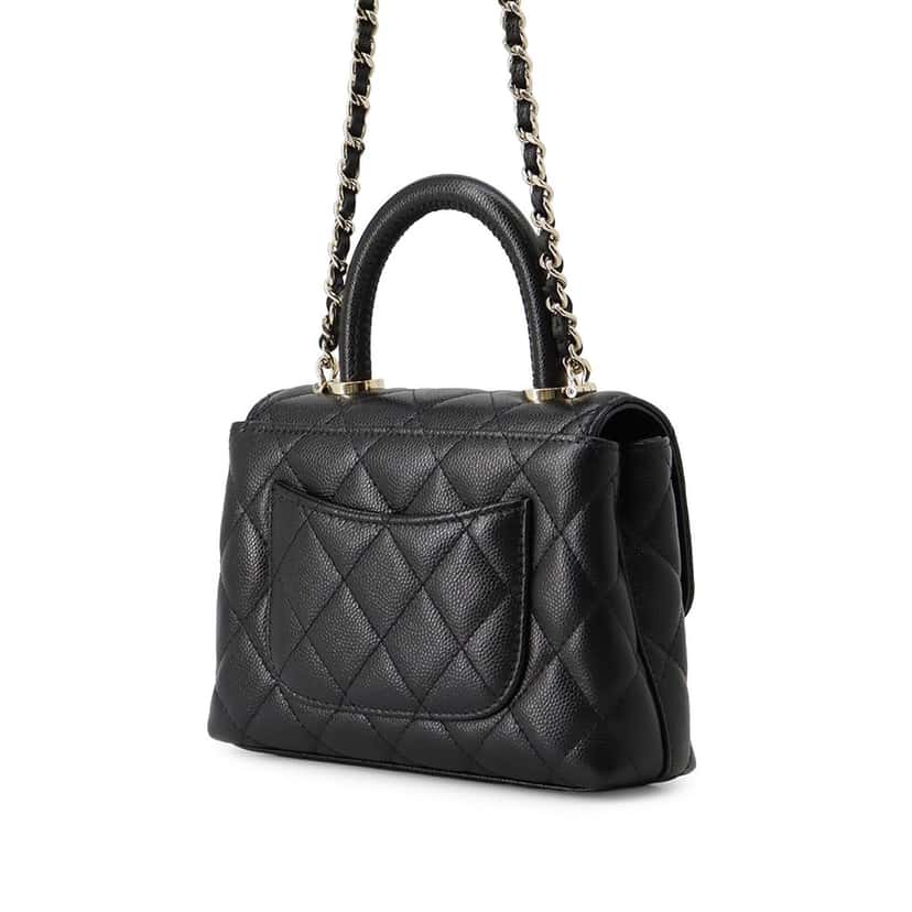 Chanel Extra Mini Quilted Caviar Coco Top Handle Bag Black Leather Very good condition - Back View