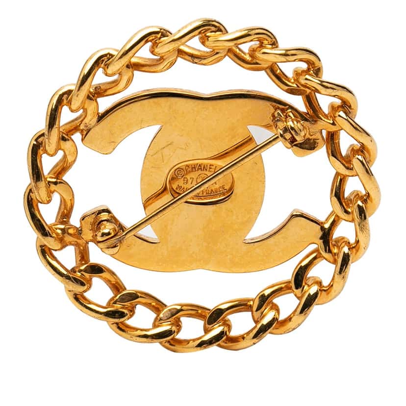 Chanel Gold Plated CC Turnlock Chain Brooch Gold Metal Very good condition - Back View
