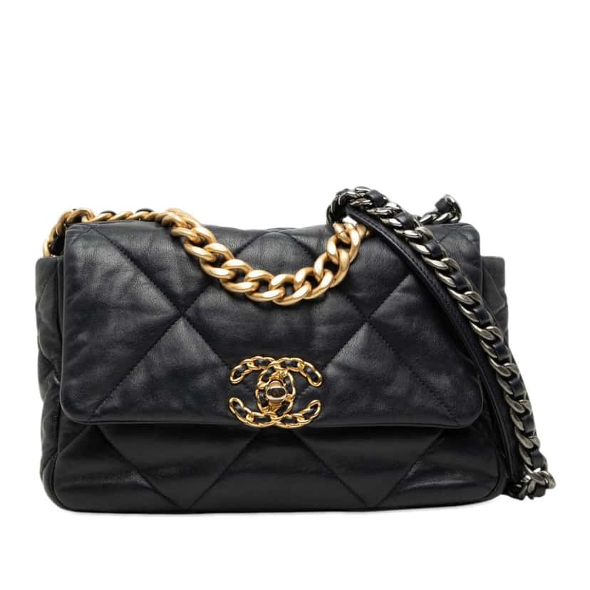 Chanel Medium Lambskin 19 Flap Blue Leather Very good condition - Front View
