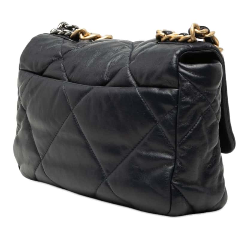 Chanel Medium Lambskin 19 Flap Blue Leather Very good condition - Back View