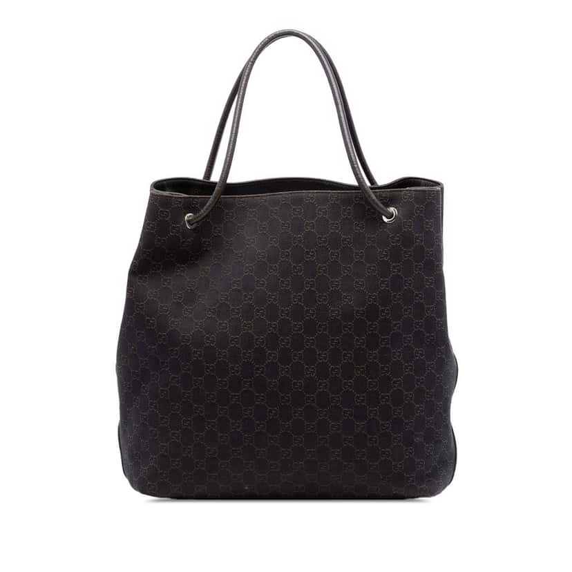 Gucci Large GG Denim Gifford Tote Brown Very good condition - Front View
