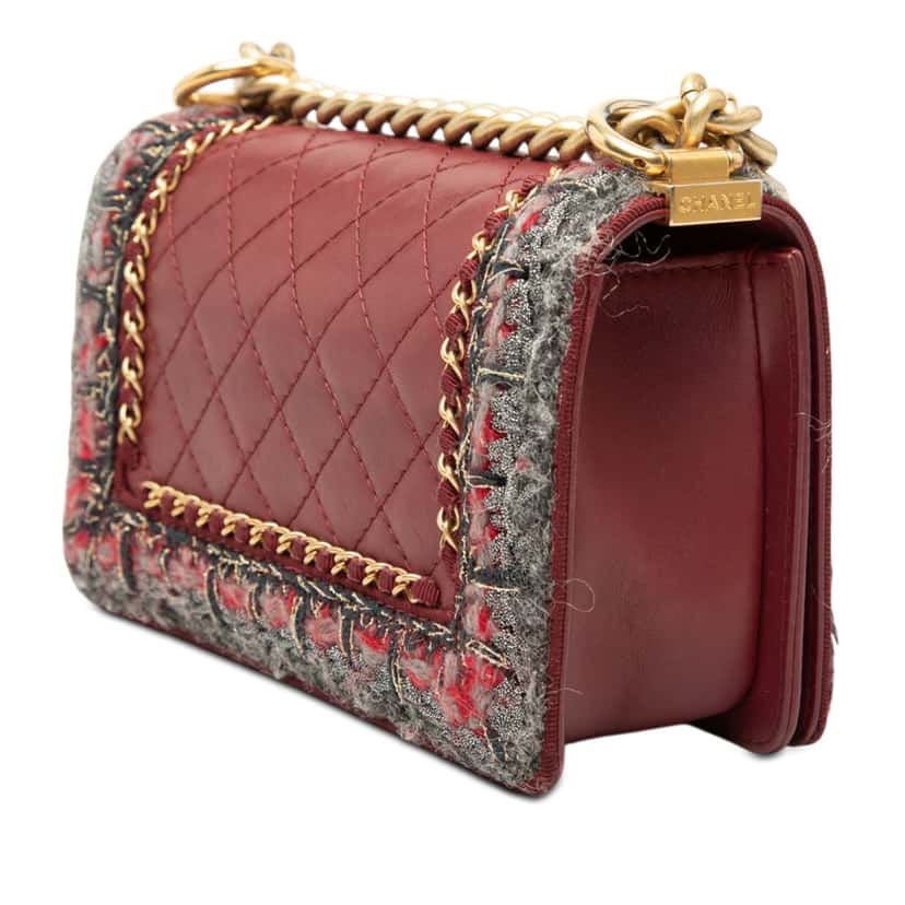 Chanel Small Quilted Lambskin and Braided Tweed Jacket Boy Flap Red Very good condition - Back View