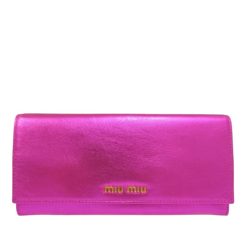 Miu Miu Metallic Leather Long Wallet Pink Leather Very good condition - Front View