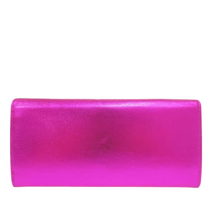 Miu Miu Metallic Leather Long Wallet Pink Leather Very good condition - Back View