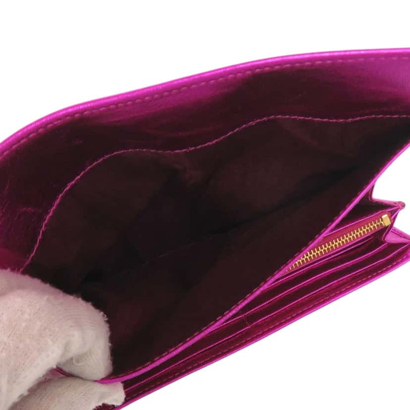 Miu Miu Metallic Leather Long Wallet Pink Leather Very good condition - Box View
