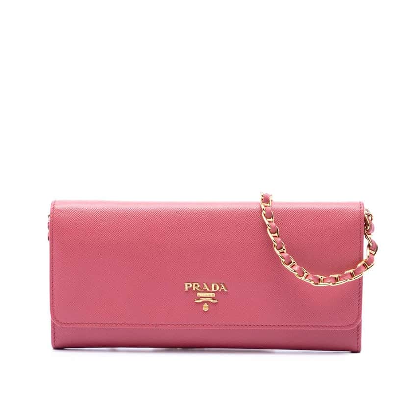 Prada Saffiano Wallet On Chain Pink Leather Very good condition - Front View