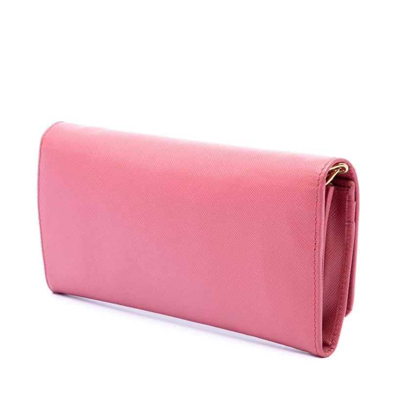 Prada Saffiano Wallet On Chain Pink Leather Very good condition - Back View