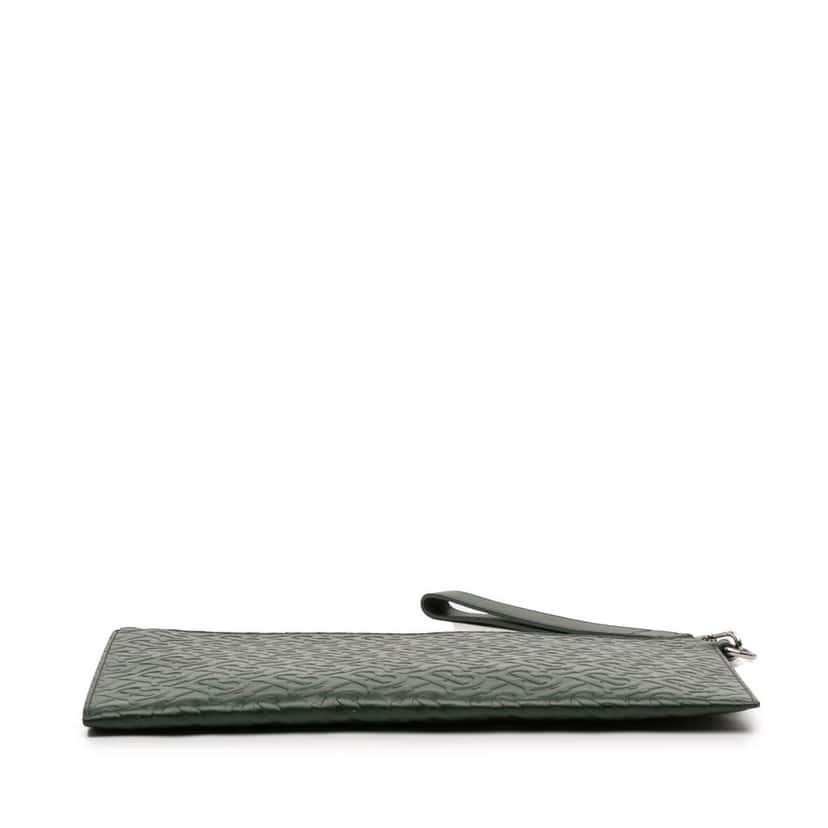 Burberry Embossed Leather TB Monogram Clutch Green Leather Very good condition - Inside View