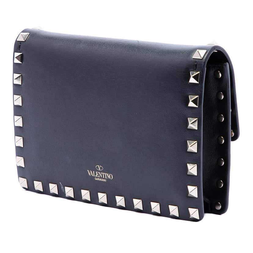 Valentino Leather Rockstud Clutch on Chain Black Leather Very good condition - Back View