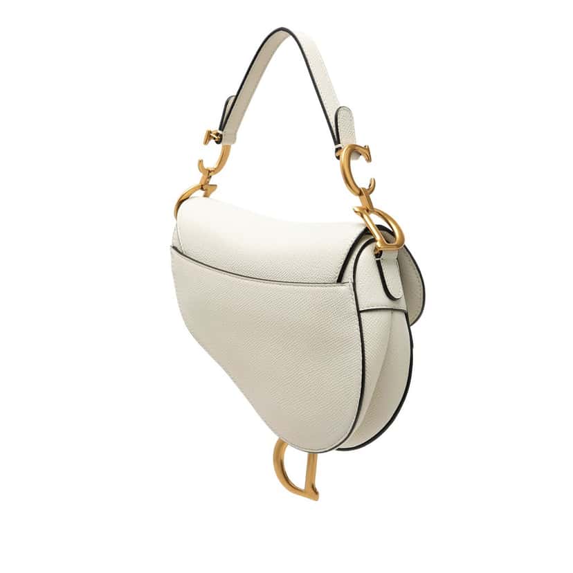 Dior Mini Grained Calfskin Saddle Bag White Leather Very good condition - Back View