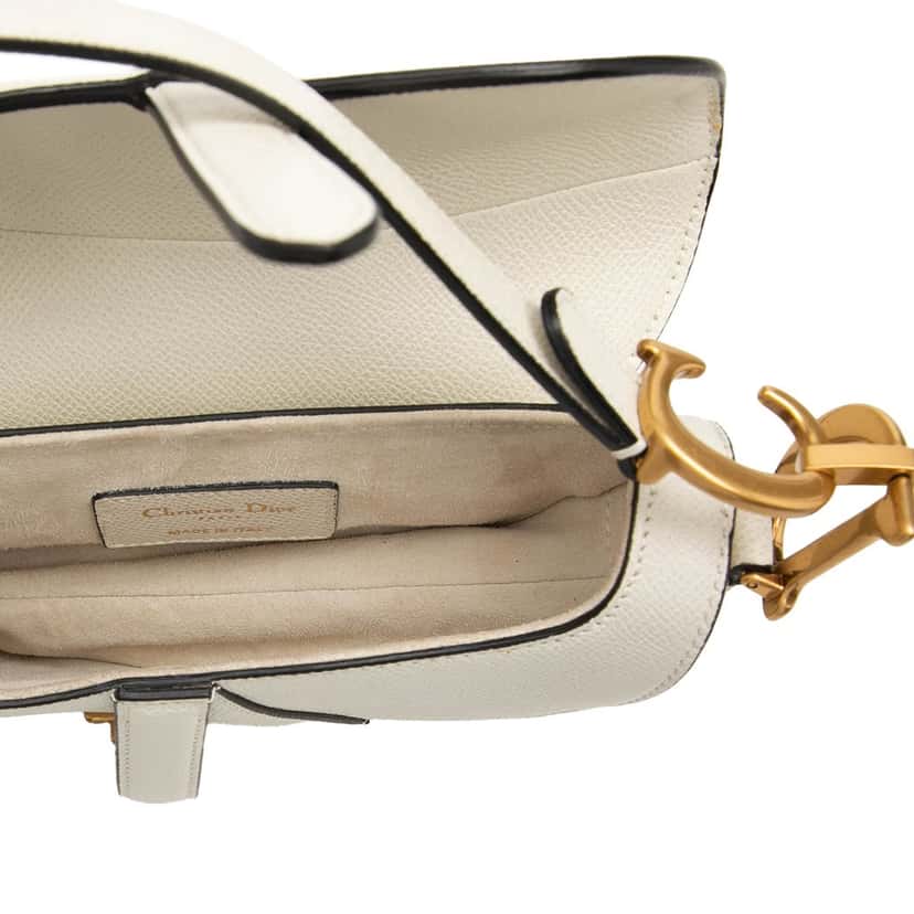 Dior Mini Grained Calfskin Saddle Bag White Leather Very good condition - Model View