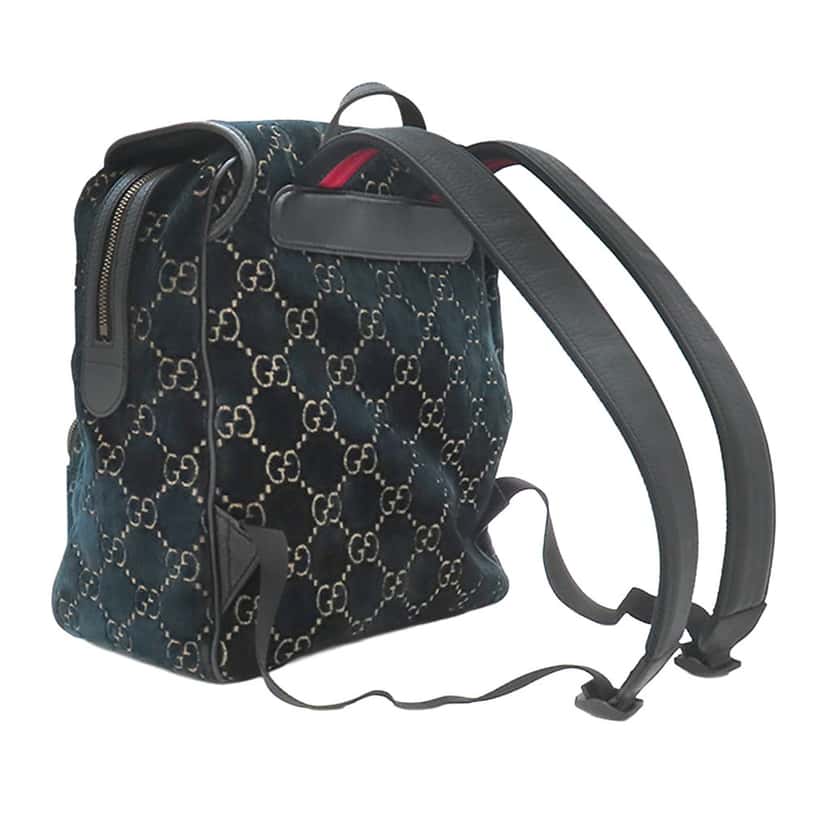 Gucci GG Velvet Double Buckle Backpack Blue Very good condition - Back View