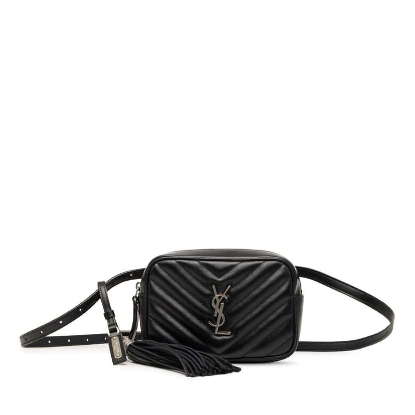 Saint Laurent Chevron Calfskin Monogram Tassel Lou Belt Bag Black Leather Very good condition - Front View