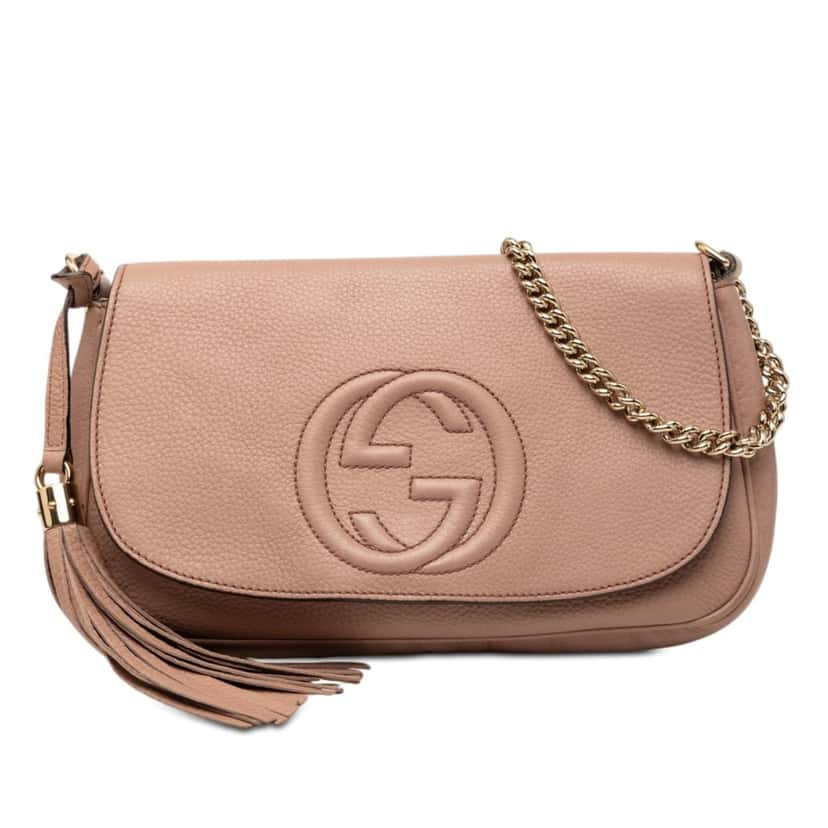 Gucci Medium Calfskin Soho Chain Flap Crossbody Brown Leather Very good condition - Front View