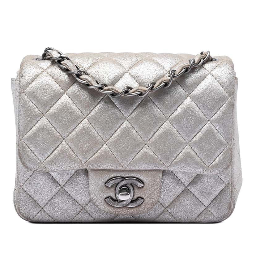 Chanel Mini Square Classic Metallic Lambskin Single Flap Brown Leather Very good condition - Front View