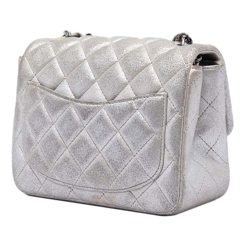 Chanel Mini Square Classic Metallic Lambskin Single Flap Brown Leather Very good condition - Back View