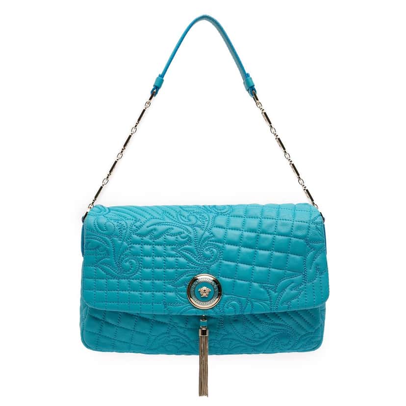 Versace Barocco Quilted Nappa Medea Vanitas Shoulder Bag Blue Leather Very good condition - Front View