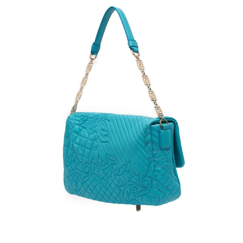 Versace Barocco Quilted Nappa Medea Vanitas Shoulder Bag Blue Leather Very good condition - Back View