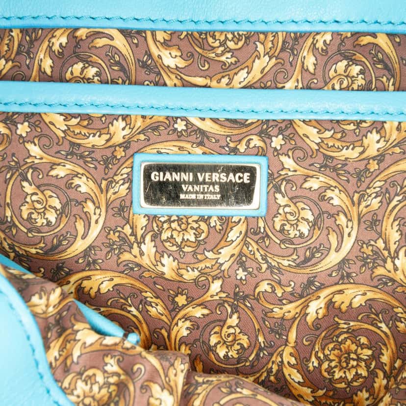 Versace Barocco Quilted Nappa Medea Vanitas Shoulder Bag Blue Leather Very good condition - Box View