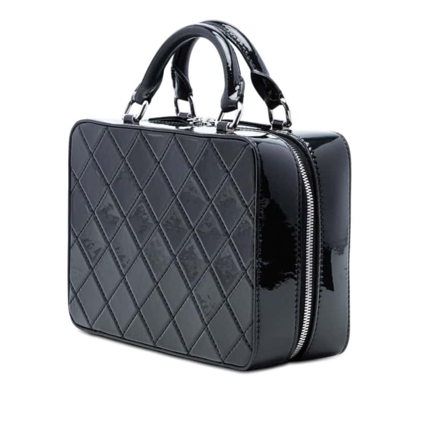 Chanel CC Quilted Patent Travel Kit Vanity Case Black Leather Very good condition - Back View